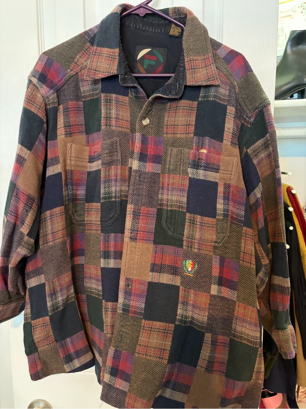 Fila Brown Navy Red Plaid Lightweight Shirt Jacket